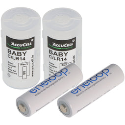 2x AccuCell Adapter D, Mono, LR20 and Panasonic eneloop 2-Pack BK-3MCDE/2BE battery NiMH, Mignon, AA
