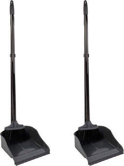 2x Luxe stoffer en blik zwart met steel 83 x 24 x 18 cm - stofblikset - schoonmaakartikelen