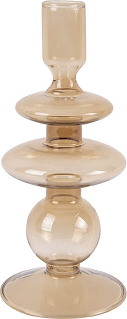 2x Present Time Candle Holder Glass Art Rings Medium Sand brown