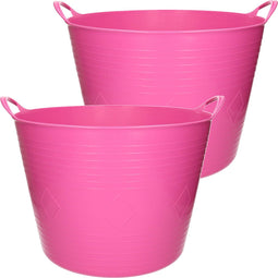 2x stuks flexibele kuip emmer/wasmand rond roze 43 liter - Opbergmanden
