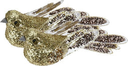 2x stuks kunststof decoratie vogels op clip goud met pailletten 15 cm