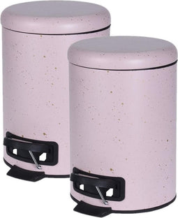 2x stuks roze vuilnisbakken/pedaalemmers met spikkels 3 liter - kleine prullenbakken
