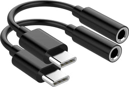 2x USB C naar 3.5mm Jack Adapter - Audiojack naar USB-C - Audiojack 3.5 - Audio Jack USB-C - Audio Jack Kabel - Zwart