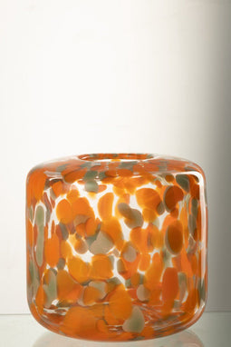 J-Line Vaas Rond Stippen Glas Oranje/Groen - Bloemenvaas 20.00 cm hoog