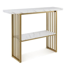 Coast Consoletafel - Bijzettafel - Marmerlook & Goudkleurig Frame - L 120 x B 29,5 x H 92,5 cm