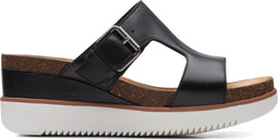 Clarks Lizby Ease - Plateau sandalen - Blokhak met klittenbandsluiting - Black Leather - Maat 41