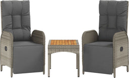 vidaXL - Tuinstoelen - 2 - st - verstelbaar - met - tafel - poly - rattan - grijs