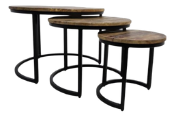 Hsm Collection District - 3-delige salontafelset - Mangohout bruin/zwart - Ø35 Ø51 Ø67 cm