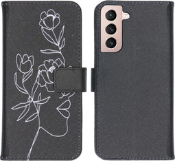 iMoshion Hoesje Geschikt voor Samsung Galaxy S21 Hoesje Met Pasjeshouder - iMoshion Design Softcase Bookcase - Meerkleurig / Woman Flower Black