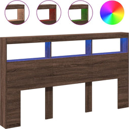 vidaXL - Hoofdbordkast - met - LED-verlichting - 180x17x102 - cm - bruin - eiken