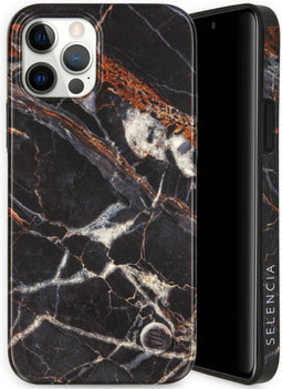 Selencia iPhone 12 (Pro) - Aurora Fashion Backcover - 100% gerecycled - Zwart Marmer