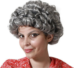 Atosa Verkleedpruik Dames - Oma/oude vrouw - Grijs - Met krullen permanent - Sarah 50 jaar pop/bejaarde - carnaval