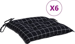 vidaXL - Stoelkussens - 6 - st - 50x50x7 - cm - stof - ruitpatroon - zwart