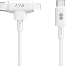 Hyper HyperJuice USB-C naar USB-C en Lightning hybrid silicone kabel (1.5m/60W) – 2-in-1 Hybride Connector – 60W USB-C Snelladen – Knoopvrije Siliconen