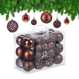 Kerstballen set van 50 - onbreekbaar - kunststof - ∅ 3, 4 & 6 cm - bruin (50 stuks)