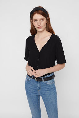 Pieces PCCECILIE SS TOP NOOS - Dames Top - Korte mouwen - V-hals (maat XS)