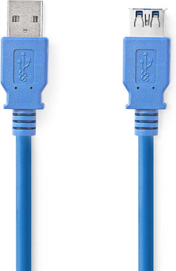 USB-Kabel - USB 3.2 Gen 1 - USB-A Male - USB-A Female - 5 Gbps - Vernikkeld - 1.00 m - Rond - PVC - Blauw - Polybag