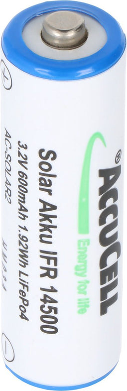 3,2 volt zonnebatterij Lithium IFR 14500 AA 600 mAh LiFePo4-batterij met onbeschermde kop 14,2 x 50,6 mm