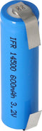 3,2 volt zonnebatterij Lithium IFR 14500 AA 600 mAh LiFePo4-batterij met onbeschermde kop 14,2 x 50,6 mm, met soldeertags in een U-vorm