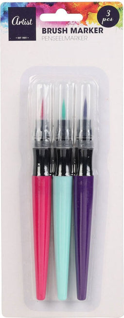 3 Brushpennen roze blauw paars - Brush pennen
