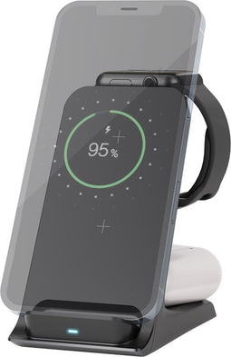 3-in-1 Draadloze Oplaadstandaard voor iPhone, AirPods en Apple Watch - 15W - Zwart