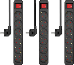 3-Pack ELRO ES106S Stekkerdoos 6-voudig met schakelaar en 1,5m snoer – Kinderbeveiliging – randaarde stekker – max. 3680W – TÜV getest