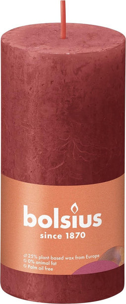 3 stuks - Bolsius - Stompkaars Delicate Red 100/50 rustiek