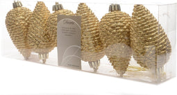 3 stuks Dennenappel plastic glitter hang 8cm licht goud KSD