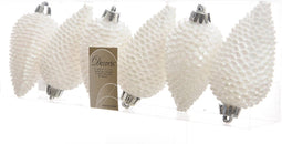 3 stuks Dennenappel plastic glitter hang diameter 4.5x8cm wit iris KSD