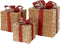 3 Verlichte Geschenkdozen - Goud Met Rode Strik - 15cm, 20cm, 25cm