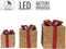 3 Verlichte Geschenkdozen - Goud Met Rode Strik - 15cm, 20cm, 25cm