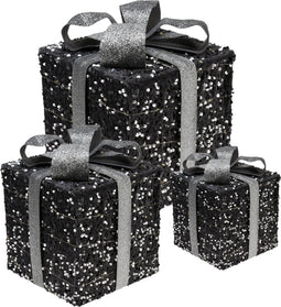 3 verlichte geschenkdozen met Led - Zilver - 15cm, 20cm, 25cm