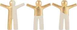 J-Line decoratie P'tit Maurice - polyresin - creme/goud - 3 stuks