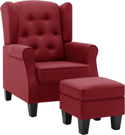 vidaXL Fauteuil met voetenbankje stof wijnrood
