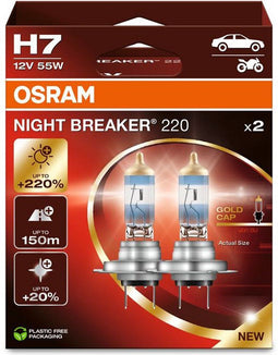 Osram Night Breaker 220 H7 - Halogeenlamp - Tot 200% helderder licht (2 stuks)