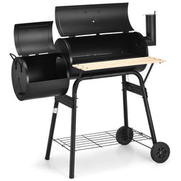 Robuuste Houtskoolbarbecue met Rookfunctie en Houten Werkblad – Ideaal voor Buiten