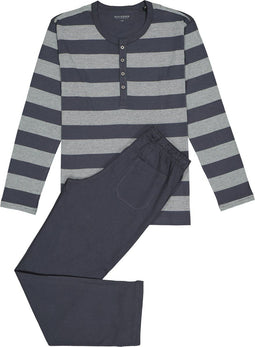 Schiesser Heren Pyjama - Lange broek - Serafinokraag met knoopsluiting - Antraciet