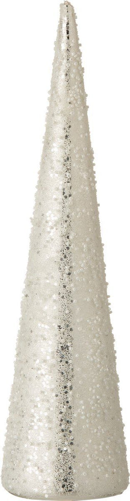 J-Line decoratie kerstboom Kegel - glas - wit/zilver - large