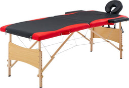 vidaXL - Massagetafel - inklapbaar - 2 - zones - hout - zwart - en - rood