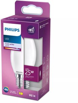 Philips LED - Kaarslamp E14 - Koelwit licht 4000K 25W - Mat glas