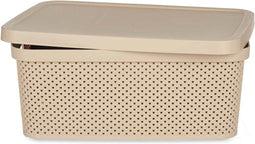 Opbergbak Met Deksel Beige Plastic 13 L 28 X 15 X 39 Cm (12 Stuks)