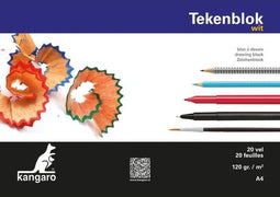 Kangaro tekenblok - 210x297mm - 120 grams wit blanco papier - 20 vel - K-5554