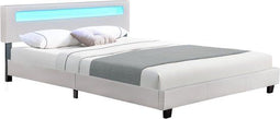 Juskys Paris - Gestoffeerd Bed - LED Verlichting - Wit - 180 x 200 cm