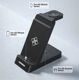 30W 3 In 1 Draadloze Oplader Standaard geschikt voor Iphone 14 12 - Apple Watch - Snel Opladen Dock Station- Zwart