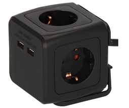 Brennenstuhl Stopcontactkubus - 4-voudig - 2x USB - 1,4 meter kabel - zwart