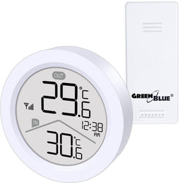 GreenBlue GB162 - Draadloze weerstation - Temperatuur IN/OUT - Klok - Bereik tot 60 m - Wit