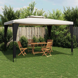 vidaXL - Prieel - met - dubbel - dak - 3,98x2,98 - m - staal - crèmekleurig