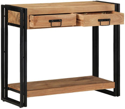 vidaXL - Console - Tafel - Zwart - 90x33x75 - cm - van - Massief - Acaciahout - en - Metaal