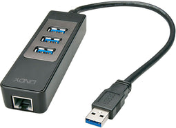 Lindy 43176 - USB Hub - 1x Ethernet 1Gbps 3x USB 3.2 Gen1 5Gb/s type-A - Zwart