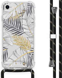 iMoshion Hoesje Geschikt voor iPhone SE (2022) / SE (2020) / 8 / 7 Hoesje Met Koord - iMoshion Design Hoesje met Koord - Goud / Zwart / Transparant / Glamour Botanic